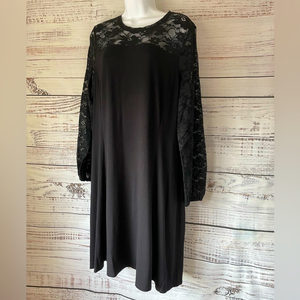 Black Lace Long-sleeve Jersey A-line Dress